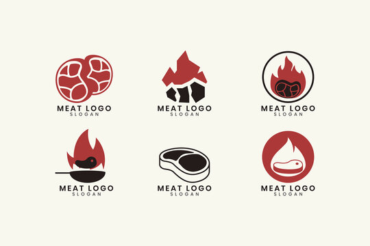 Modern Minimalist Meat and Steak Logo icon Collection. Grill, BBQ, Butcher, Restaurant Branding Set