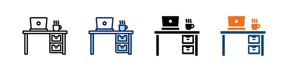 Office Desk All In One Icon Multi Styles Vector Set