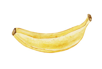 Single watercolor illustration of a ripe banana. Hand-painted with subtle gradients and realistic shape. Great for tropical product design, healthy eating projects, or food illustrations