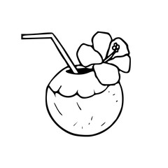 summer coconut cocktail with flower and straw