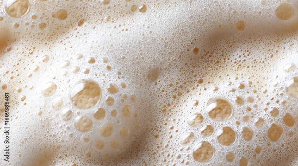 Poster close-up view of foam with small and big bubbles, displaying a dynamic texture and a mix of sizes. i