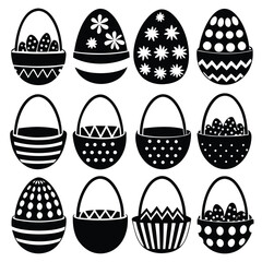 Easter Eggs & Baskets Silhouettes - Holiday Vector Set