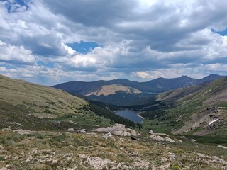 mountain landscape with lake and mountains