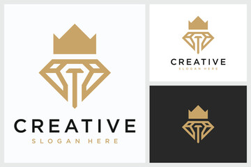 Letter T Diamond Crown Design Inspiration. Letter T Diamond Crown logo Symbol Vector Template Design, Letter T Diamond Crown Design Vector Illustration