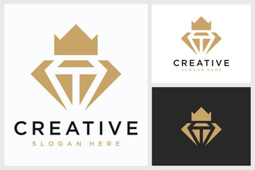 Letter T Diamond Crown Design Inspiration. Letter T Diamond Crown logo Symbol Vector Template Design, Letter T Diamond Crown Design Vector Illustration