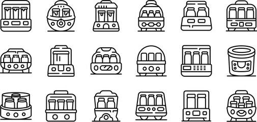Yogurt maker icons set. Set of diverse yogurt maker icons in line style