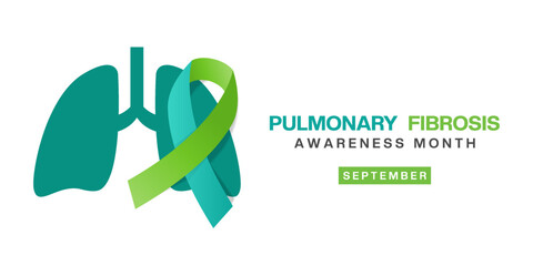 September is Pulmonary Fibrosis Awareness Month. Lung and ribbon. Great for posters, banners and social media. White background. 
