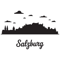 Naklejka premium Salzburg skyline horizontal banner. Salzburg, Austria. Vector template for your design. Vector black silhouette. with white background