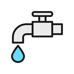 Minimalistic Illustration of a Water Tap Dripping a Blue Droplet