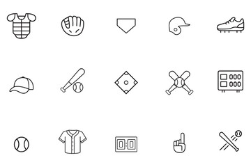 Baseball line icon set, sports equipment and game symbols in outline style
