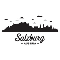 Obraz premium Salzburg skyline horizontal banner. Salzburg, Austria. Vector template for your design. Vector black silhouette. with white background