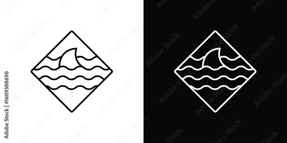 Poster danger of shark signs simple set. vector icons for graphic design template.