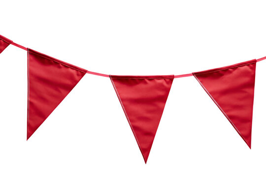 Red bunting flags perfect for parties and decorations create a festive event atmosphere today