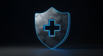 Obraz premium Glowing Medical Shield Symbol on Dark Background Representing Healthcare Protection