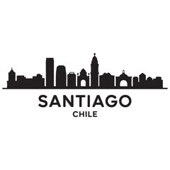 Fototapeta premium Santiago skyline horizontal banner. Santiago City, Chile. Vector template for your design. Vector black silhouette. with white background