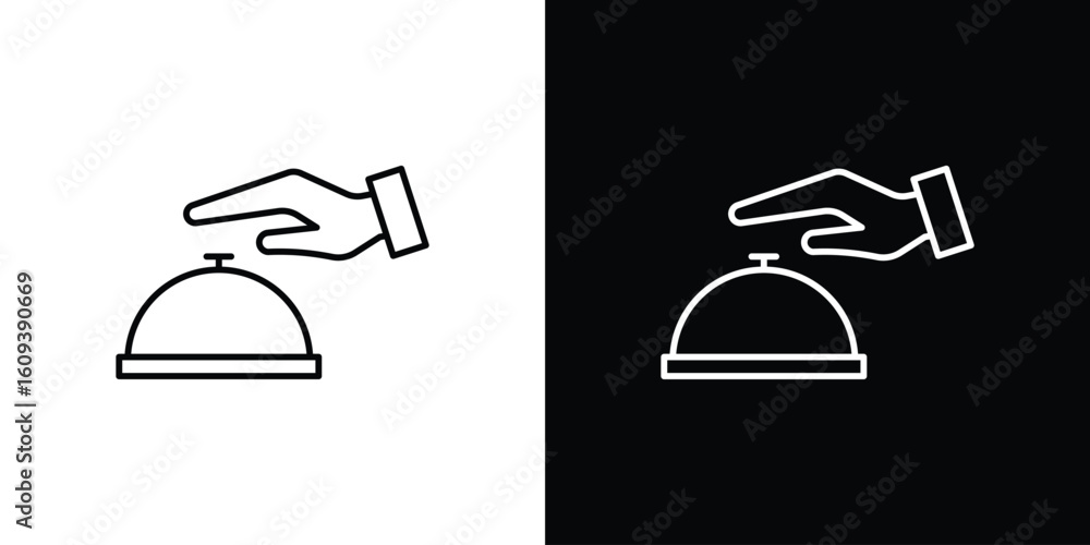 Poster hand touching service bell icon simple set. vector icons for graphic design template.