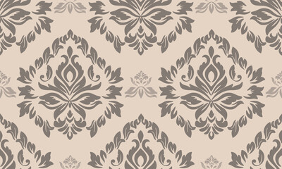 Regal Damask Seamless Pattern Beige & Gray Classic Style
