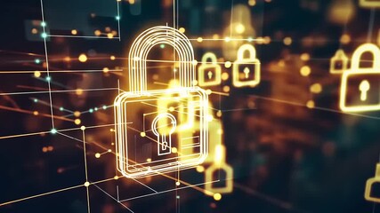 Digital padlock symbolizing cybersecurity in a networked environment with glowing connections - Powered by Adobe
