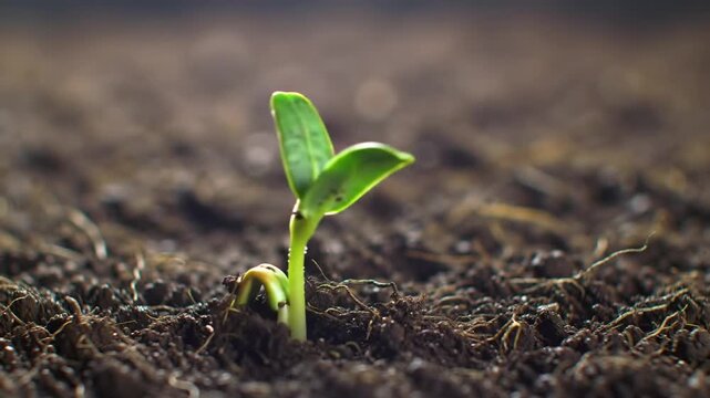Timelapse sprouts sprouting from darty ground soil seed bean