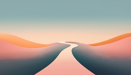 minimalist winding path leading towards a calm horizon process of finding balance and peace journey towards stability landscape with copy space pastel colors