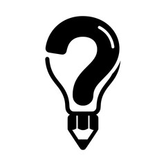Minimalist and clever vector illustration combining a question mark and a lightbulb, with the bottom shaped like a pencil.