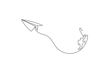 Continuous line drawing of a paper airplane icon
