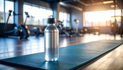 Hydration For Fitness And Health On A Yoga Mat At Sunrise Gym Workout