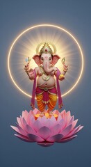 Obraz premium Standing Ganesha with Circular Glow – 3D Vertical Mobile Wallpaper for Ganesh Chaturthi