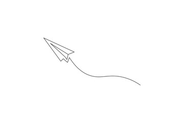 Continuous line drawing of a paper airplane icon

