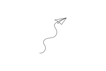 Continuous line drawing of a paper airplane icon
