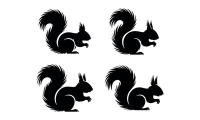 Naklejka premium Silhouette illustration of squirrels in various poses with bushy tails on white background 