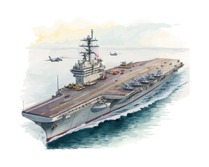 watercolor Aircraft Carrier vector illustration isolated on white background
