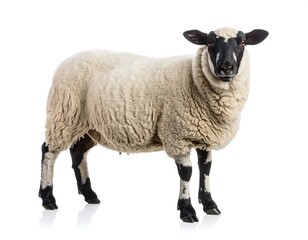 Fototapeta premium Sheep, cream and black, standing, full view