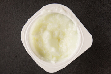 Yogurt natural dairy product Skyr fresh delicious gourmet food background on the table rustic food top view copy space keto and paleo diet vegetarian and vegan food