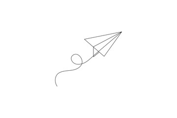 Continuous line drawing of a paper airplane icon

