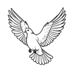 Obraz premium Dove in Flight: Black and White Line Art Illustration