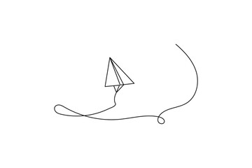 Continuous line drawing of a paper airplane icon
