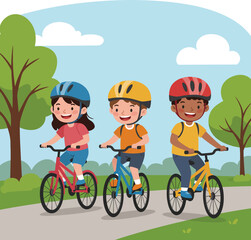 Fototapeta premium positive child activities-Riding bikes with friends