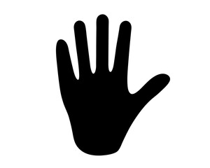 Black silhouette of a hand with spread fingers on white background