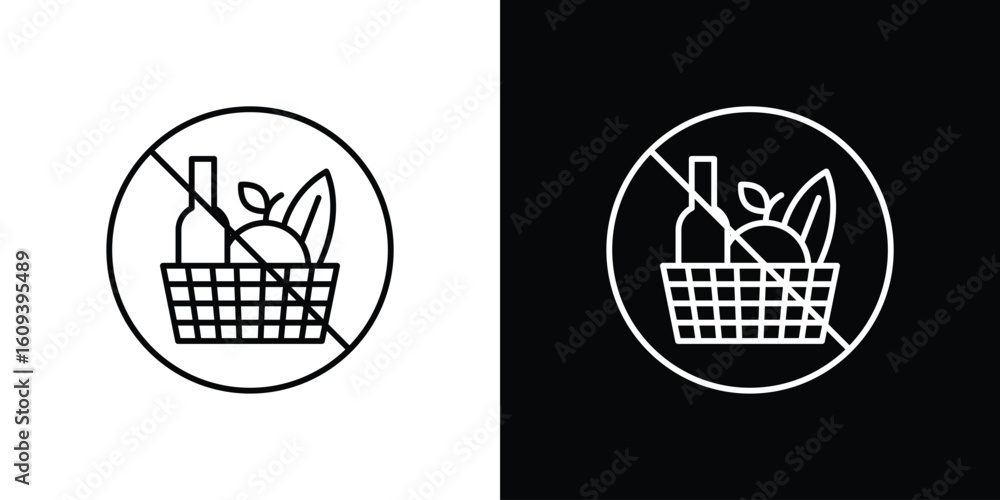 Poster picnics are prohibited signs simple set. vector icons for graphic design template.