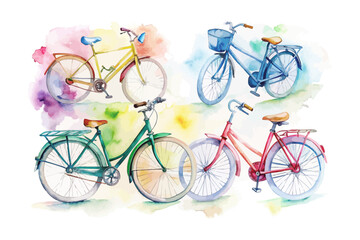 set of watercolor A Touring Bike vector illustration isolated on white background