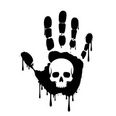 Vector illustration of a gritty black handprint with a dripping effect resembling blood or thick liquid, and a skull in the middle.