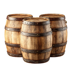 Obraz premium Three old wooden barrels on black background
