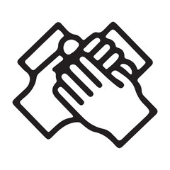 Obraz premium Vector art of two hands shaking in a stylized icon representing agreement and partnership