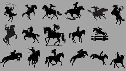 Silhouettes of Horse Riders and Equestrian Activities