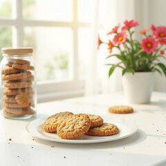 cookies on a plate near window