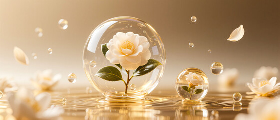 Camellia skin care products effective ingredients molecule concept diagram