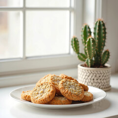 cookies on a plate near window