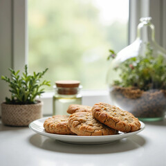 cookies on a plate near window
