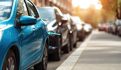Naklejka premium Row of parked cars on a city street